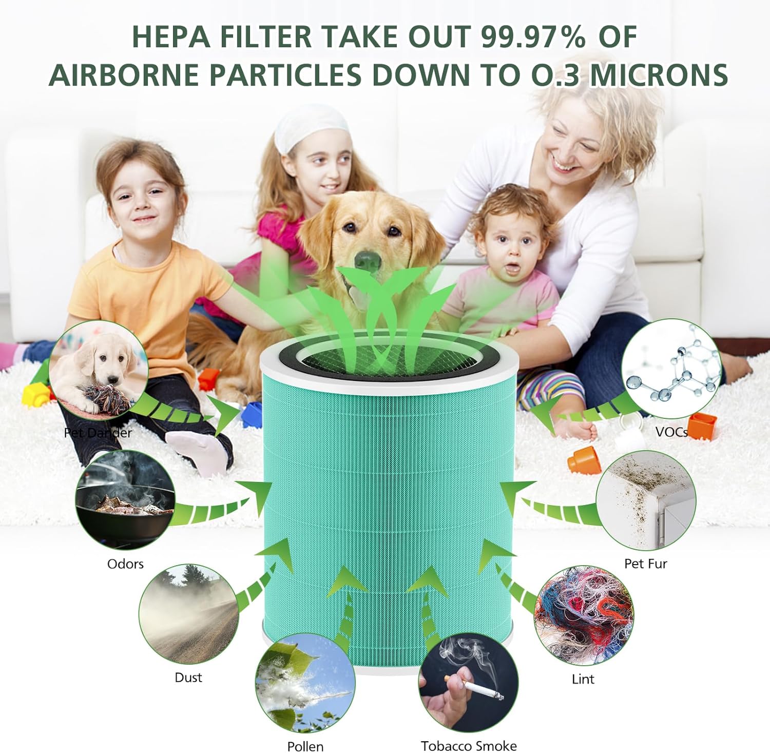 Core 400S Toxin Absorber Replacement Filter for LEVOIT Core 400S Smart WiFi Air Purifie-r, 3-in-1 HEPA Activated Carbon Filter, Core400S-RF-TX (LRF-C401-GUS), Green, 2 Pack