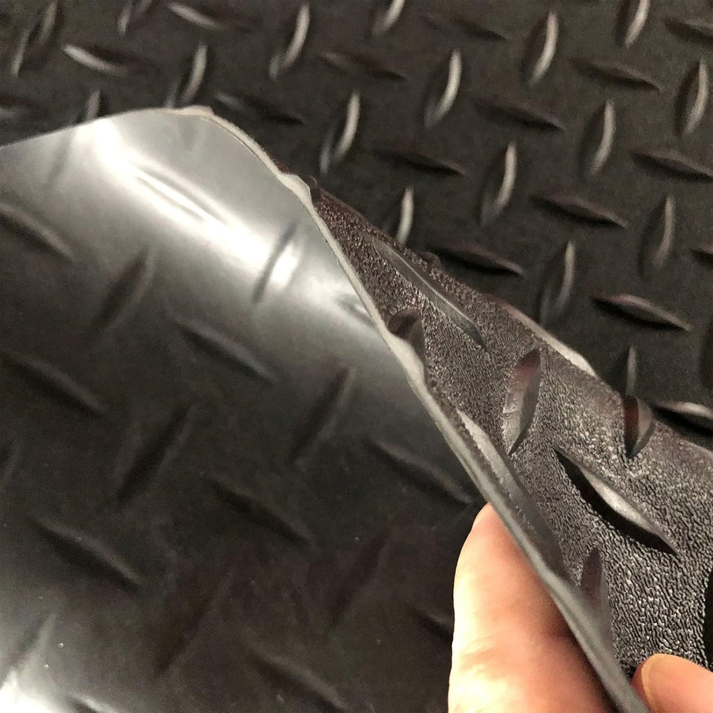 Boshen 7.5Ft x 17Ft Garage Floor Mat 2.5mm Thickened Rubber Flooring Roll 127.5sqft Diamond Plate PVC Rubber Trailer Mat Non-Slip Floor Protector Mat for Garage Warehouse Basement Trailer- Black
