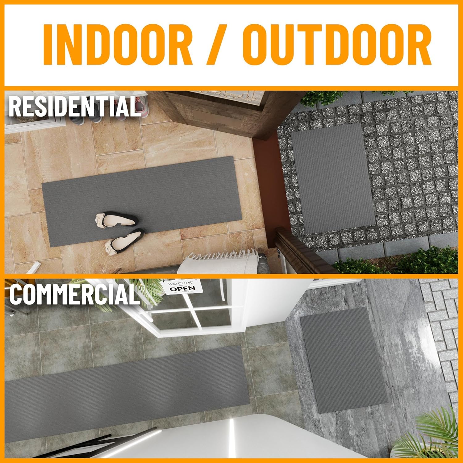 Ottomanson 2'7" x 38' Hallway Runner with Scraper Pile - Extra Durable Non-Slip Rug Mat for Indoor & Outdoor Use - Ideal for Kitchen, Entryway & Garage - High-Traffic Carpet, Gray