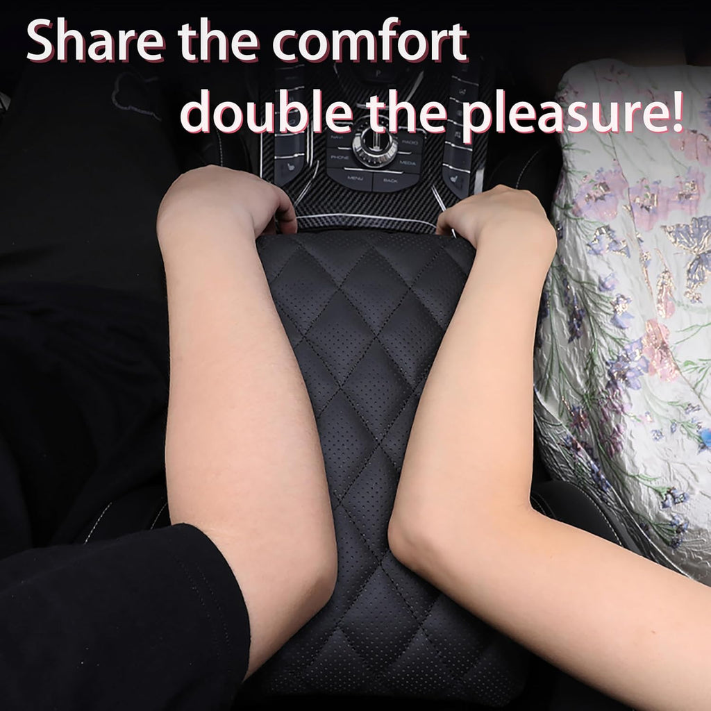 Car Center Console Cover pad Genuine Cowhide Leather,Black Armrest Box mat, Full size SUV truck arm rest Cushion Protector,true cow Leather,f150 sierra titan silverdo tundra(sizeD 15x13.4x2.2)