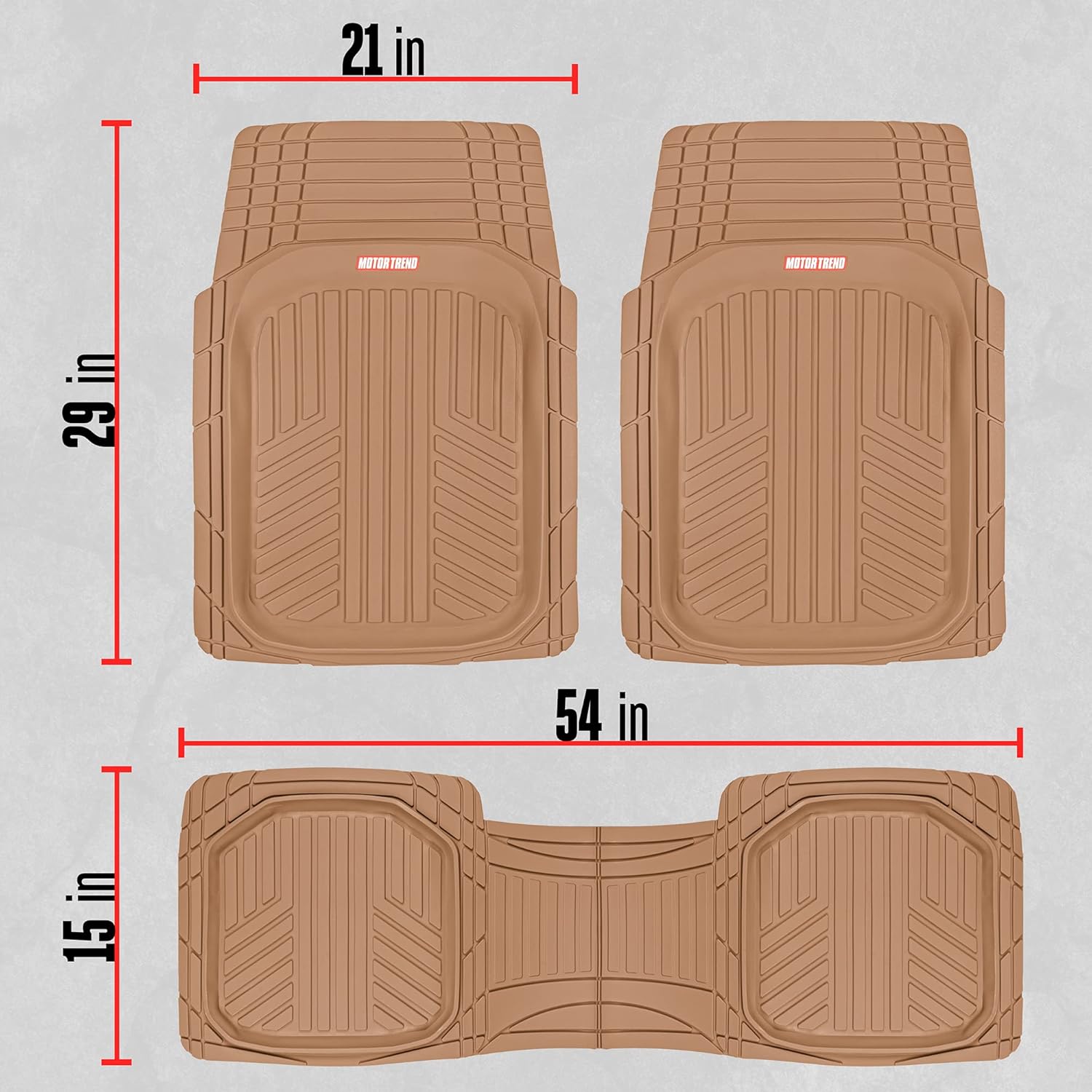 Motor Trend FlexToughXL Floor Mats for Cars Full Set, All-Weather Rubber Automotive Floor Mats, Waterproof Heavy Duty Car Mats, Flexible Floor Liners for Car Truck Van SUV, Car Floor Mats (Beige)