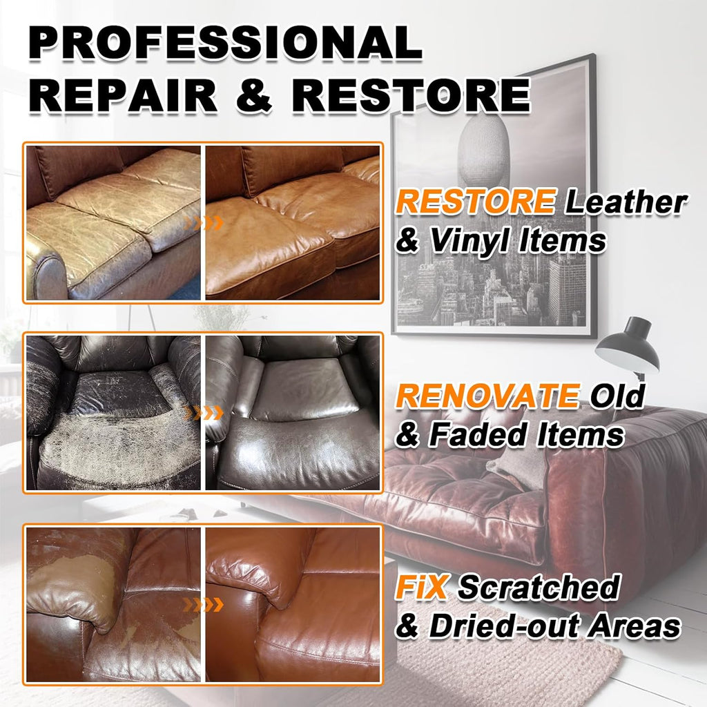 12oz Leather Recoloring Balm & 3.4oz Mink Oil Leather Conditioner kit,Medium Brown Leather Color Repair Kits for Couches, Leather Couch Paint Scratch Repair for Furniture Car Sofa Shoes Leather Dye