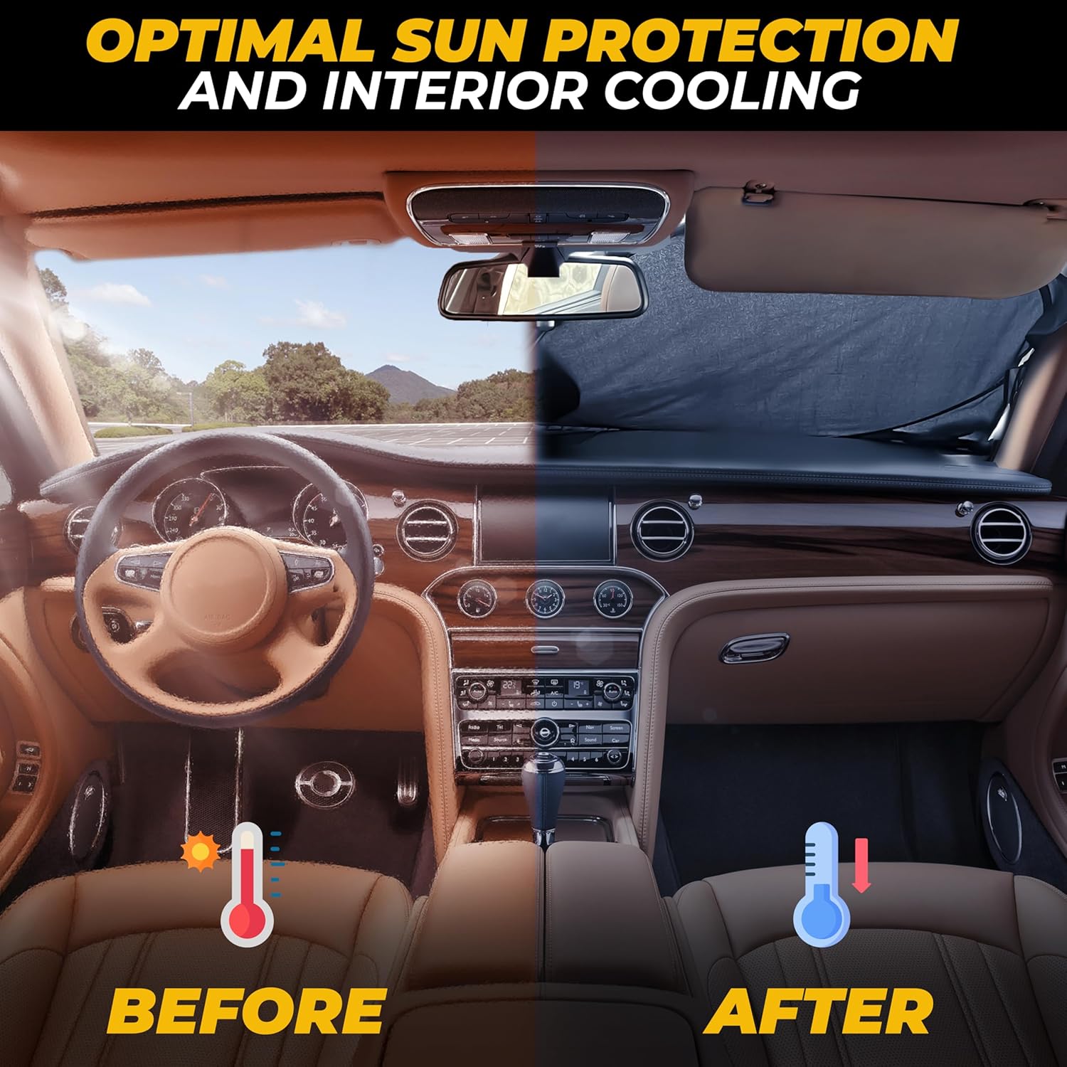 Tesla Windshield Sun Shade for Model(3/Y)(2016–2025) – XX-Large 56" x 36", Foldable Front Sunshade with Storage Bag | Reflective 240T Polyester | Blocks UV Rays&Heat – Interior Protection Accessory