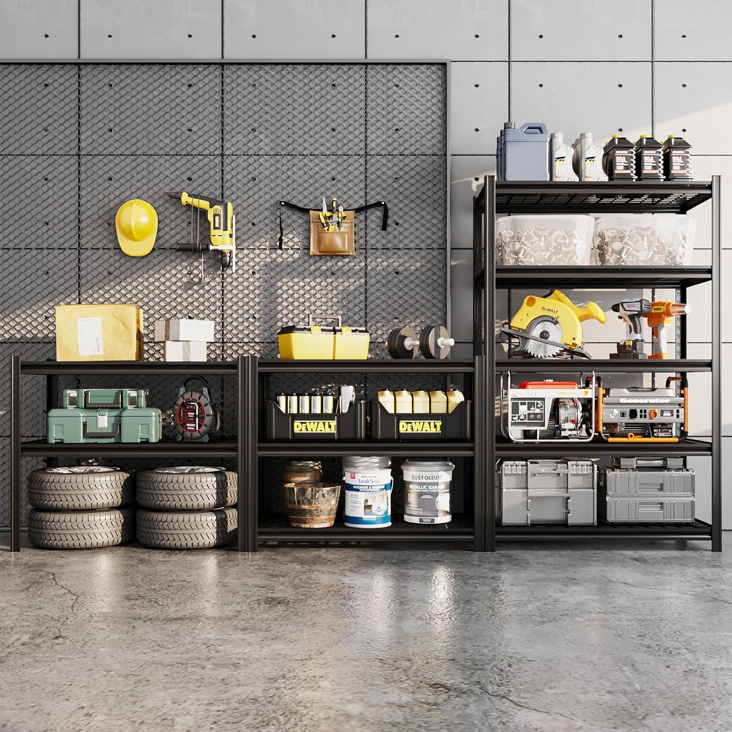 72" H Metal Garage Storage Shelves, 5 Tier Adjustable Shelving Unit for Warehouse, Office, Kitchen, Pantry, Living Room, Laundry Room, 35.43" W x 15.75" D, Load 2500 LBS, Black