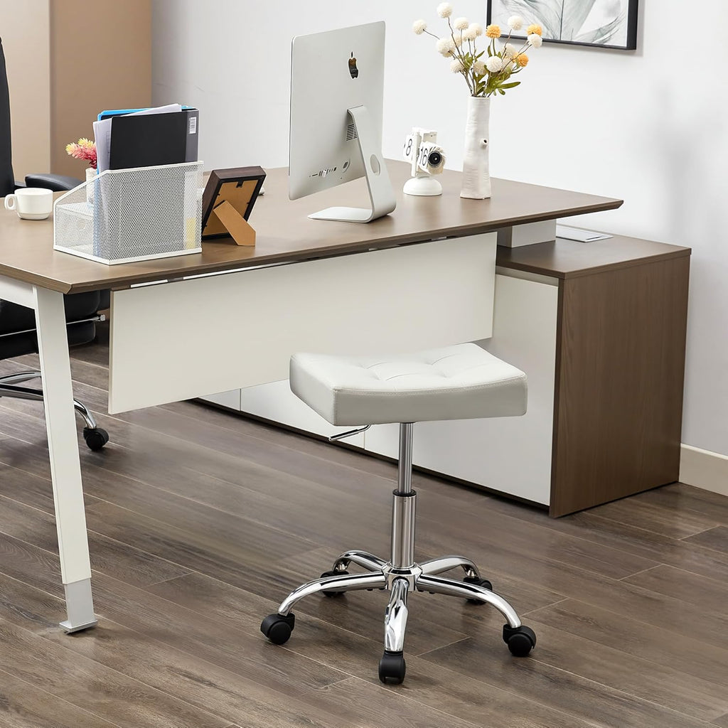 Adjustable Drafting Stools 17-21 inch (Saddle Shaped Seat) (300lbs Capacity) Office Stool with Wheels (Gray)
