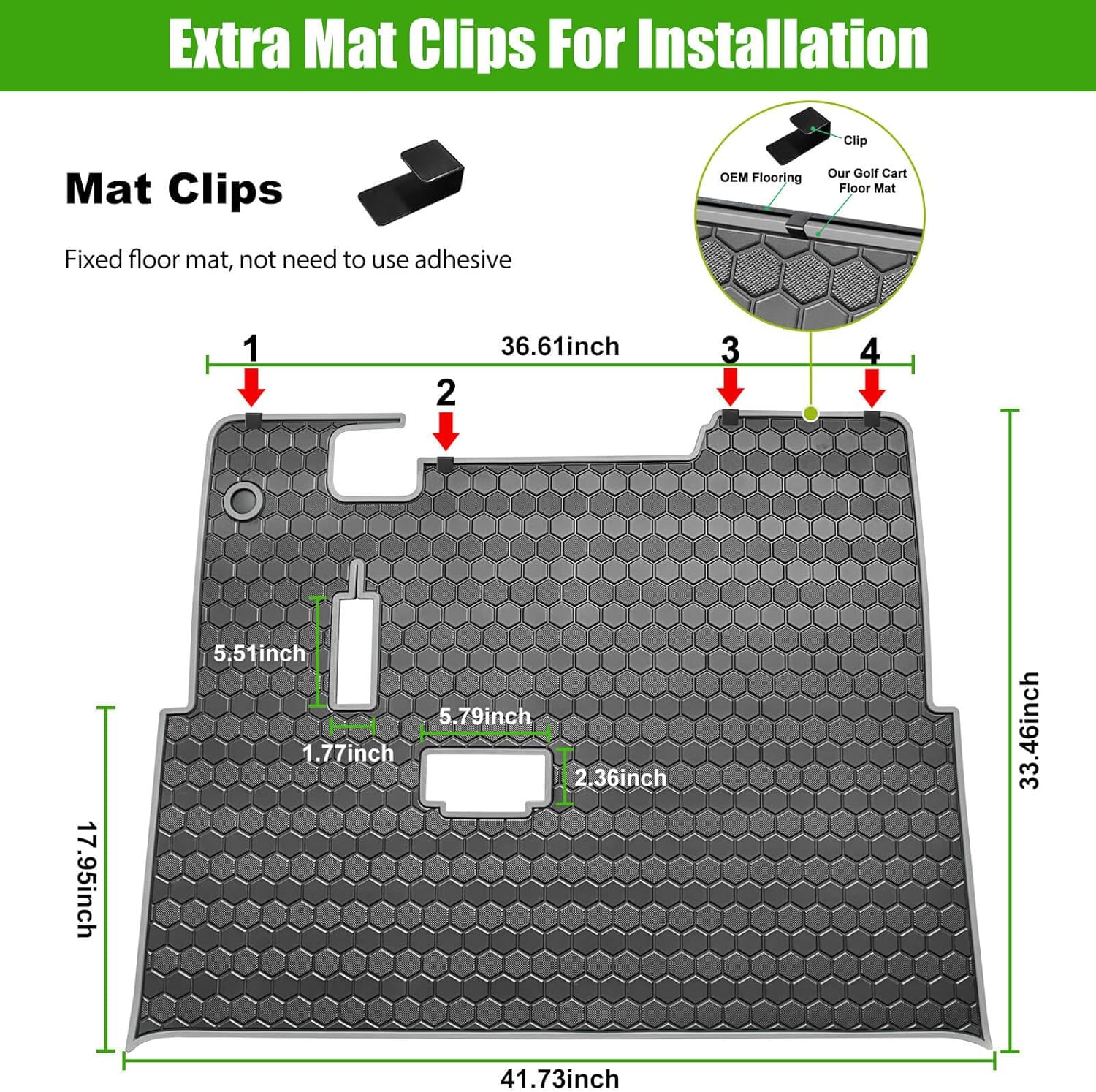 EZGO TXT Golf Cart Full Coverage Floor Liner Mat, fits EZGO TXT (1994+), Valor(1994+), Express S4(2012-2020), Cushman Workhorse, EX1(2020), Thick Anti-Slip Rubber, Grey Trim