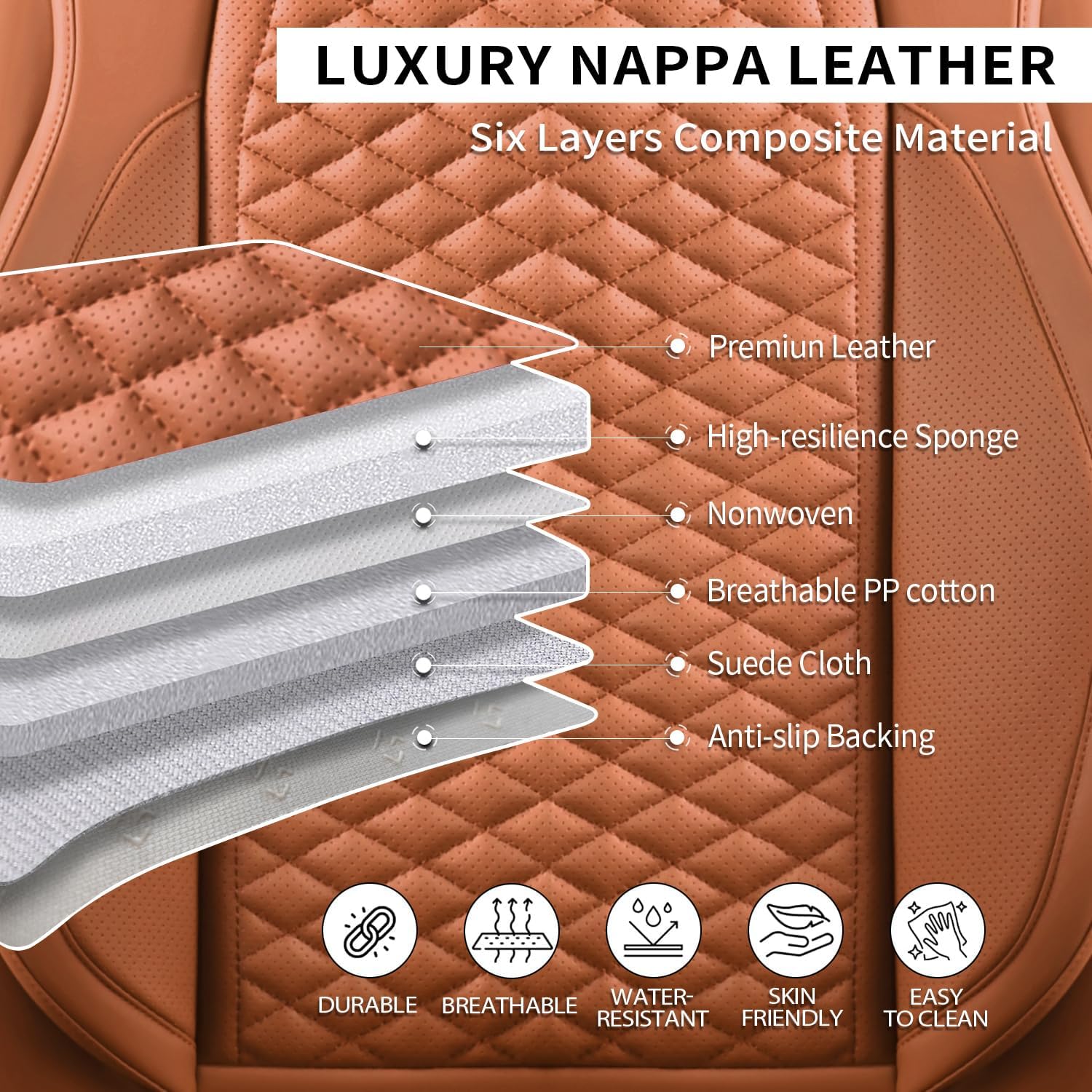 2 Packs Car Seat Covers Leather Car Seat Covers Universal Seat Covers for Car, SUV,Truck (Brown)