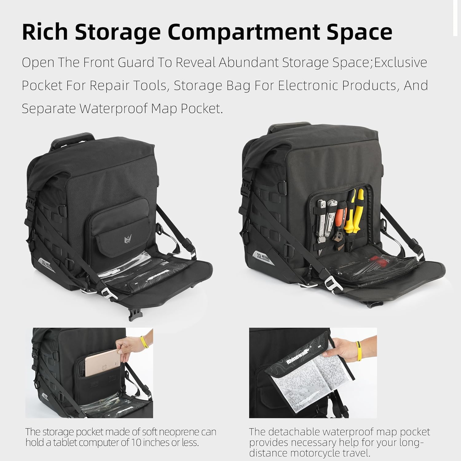 Rhinowalk Motorcycle Saddlebag 35L Waterproof, Quick Release Motorbike Side Bag, Universal Fit Motorcycle Side Bag (1-Piece)