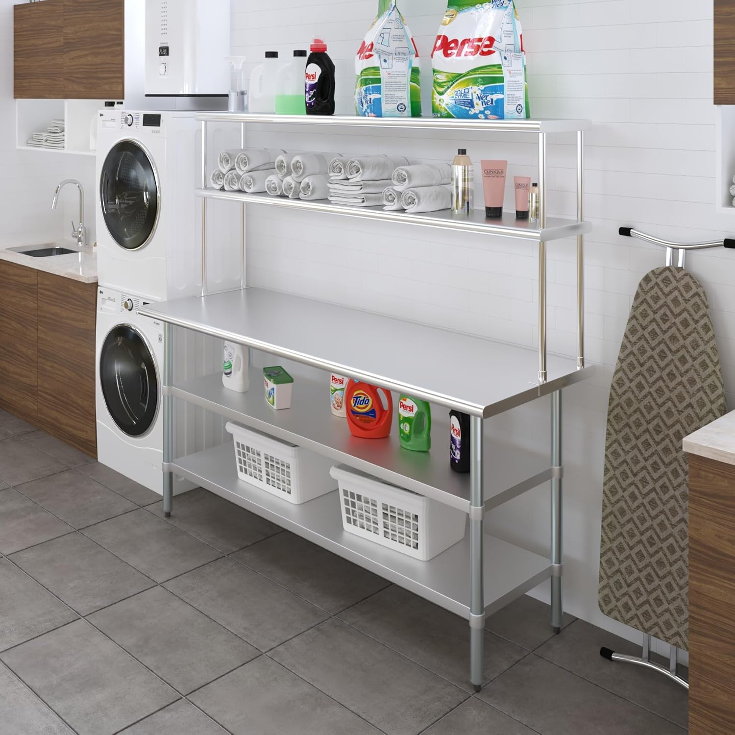 Amgood Stainless Steel Work Table with 2 Shelves | Metal Kitchen Prep Table & Shelving Combo (24" x 72" Table with 2 Shelves + 12" Overshelf)