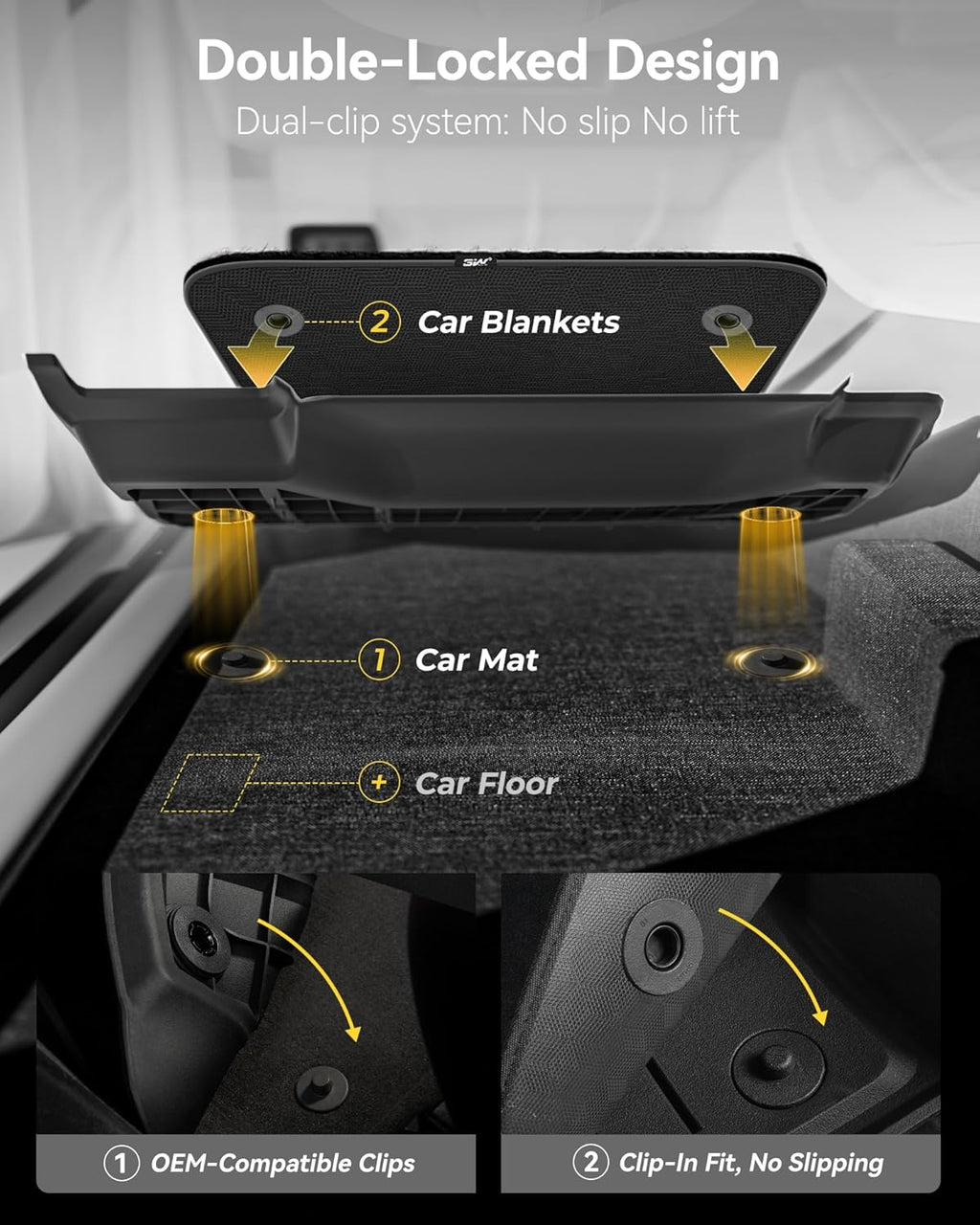 3W Floor Mats & Cargo Liner – Full Set (1st, 2nd & 3rd Row with Carpet) for Jeep Grand Cherokee L 2021-2025(Only for 6 Seat), Custom Fit TPE, All-Weather Waterproof,Black