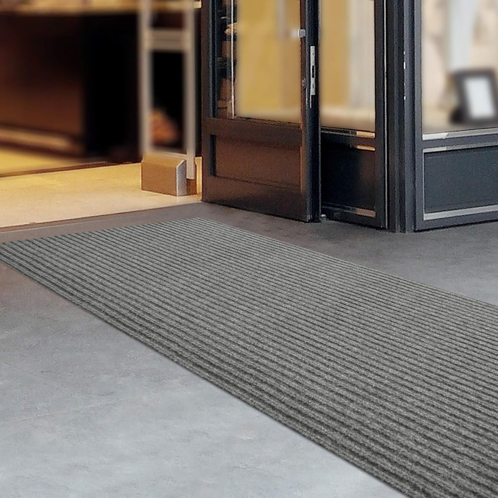 iCustomRug Spartan Weather Warrior Duty Indoor/Outdoor Utility Ribbed in 3ft,4ft,6ft Widths 70 Custom Sizes with Natural Non-Slip Rubber Backing 4'X18' in Grey