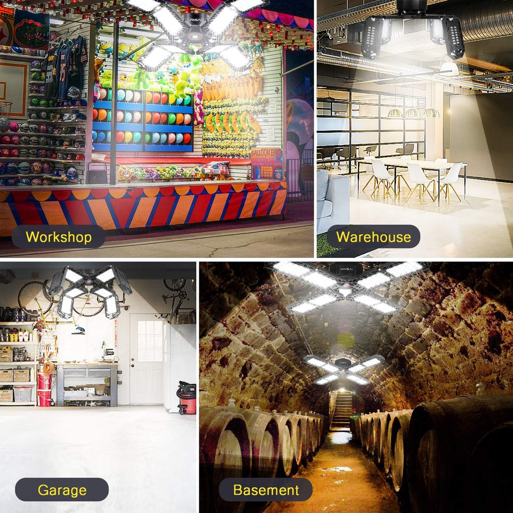 LED Garage Light,Super Bright Screw in E26/E27 Ceiling Shop Work Lamp, 200W 20000 Lumen Deformable Basement Bulb Fixture with 8 Adjustable Panels, Lighting for Workshop, Attic