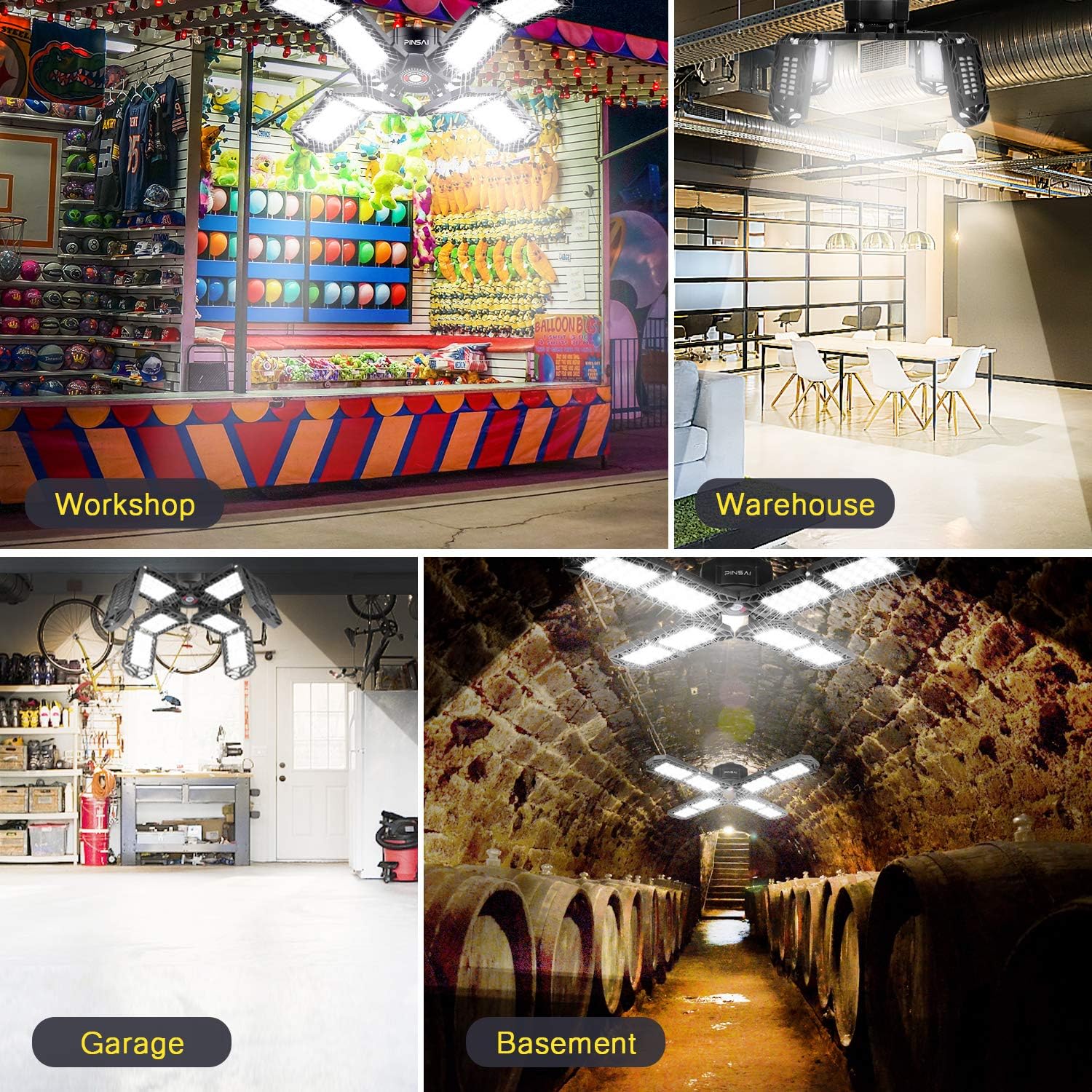 LED Garage Light,Super Bright Screw in E26/E27 Ceiling Shop Work Lamp, 200W 20000 Lumen Deformable Basement Bulb Fixture with 8 Adjustable Panels, Lighting for Workshop, Attic