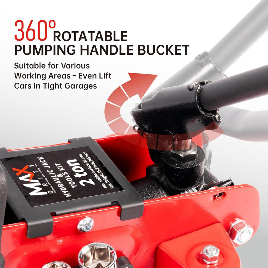 2-Ton (4400 lbs) Hydraulic Low Profile Trolley Garage Service/Floor Jack with Blow Mold Carrying Storage Case and Universal Tire Tool Kit with Lug Wrench for Home and Workshop Vehicle Maintenance