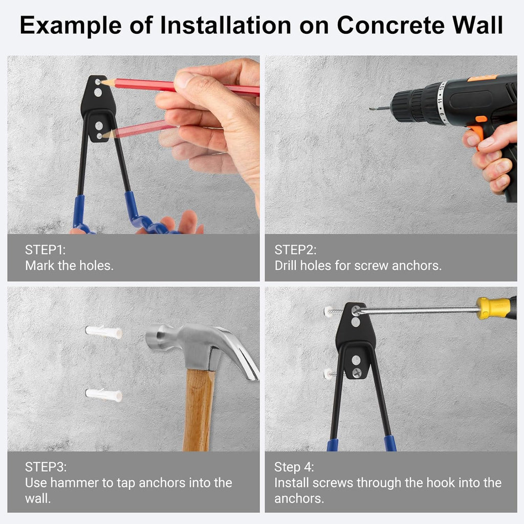 Wall Mounted Garage Hooks Tool Organizer, 14 Inch Garage Storage Hook Heavy Duty Utility Wall Hangers Blue for Ladders, Hose, Garden Tools, Set of 4