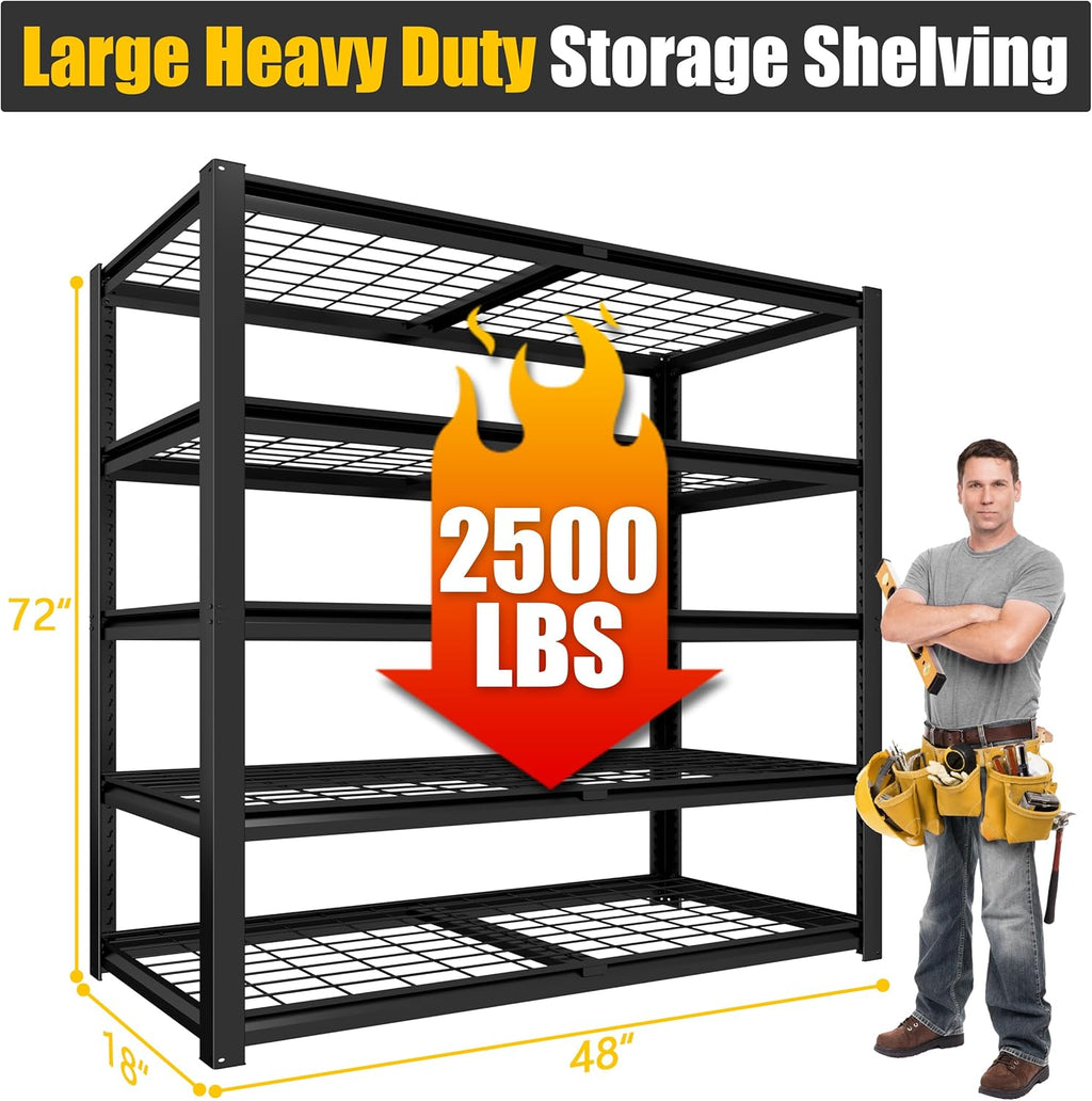 PrimeZone Heavy Duty Storage Shelves - 48" W X 18" D X 72" H Adjustable Garage Wire Shelving Unit, 5 Tier Industrial Metal Shelf Standing Utility Rack for Warehouse, Pantry, Basement, Black, 4 Pack