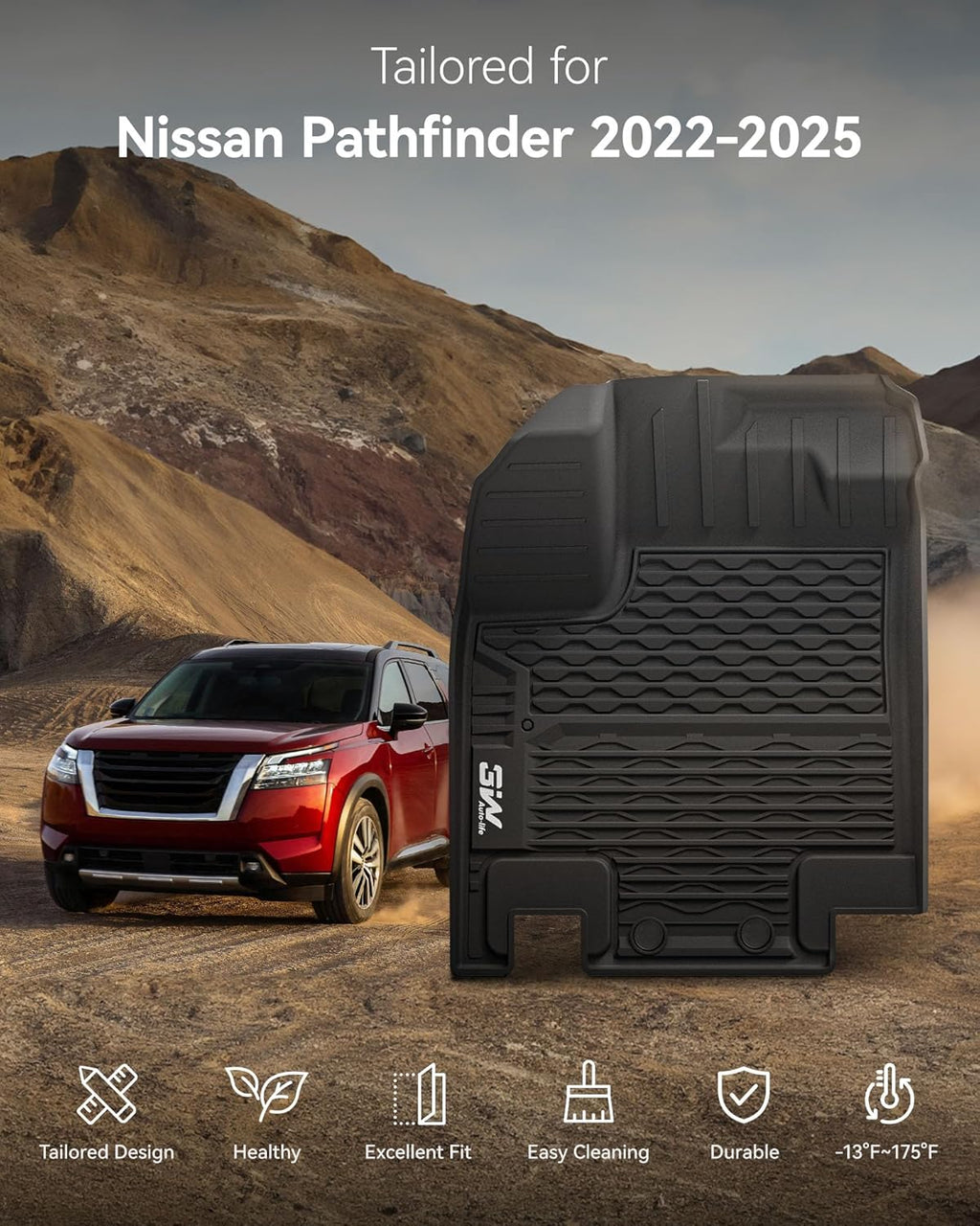3W Floor Mats for Nissan Pathfinder 2022 2023 2024 2025 (Only fit 8 Passenger Models), 3 Rows,TPE All Weather Protection Car Floor Liners Accessory,Black
