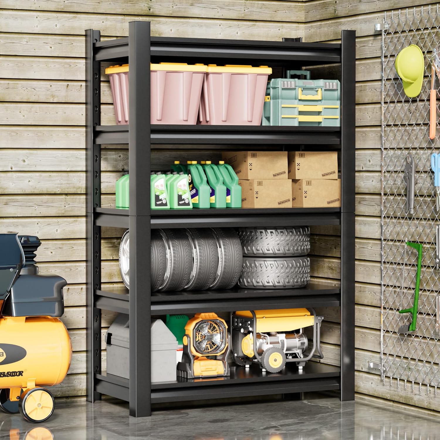 2 Set Garage Shelving Unit 72"H3000bls Heavy Duty Storage Shelves Easy Assembly 5 Tier Adjustable Metal Steel Utility Shelf Rack Storage Organize for Tools Garage,Basement,Warehouse 16"*36"*72"