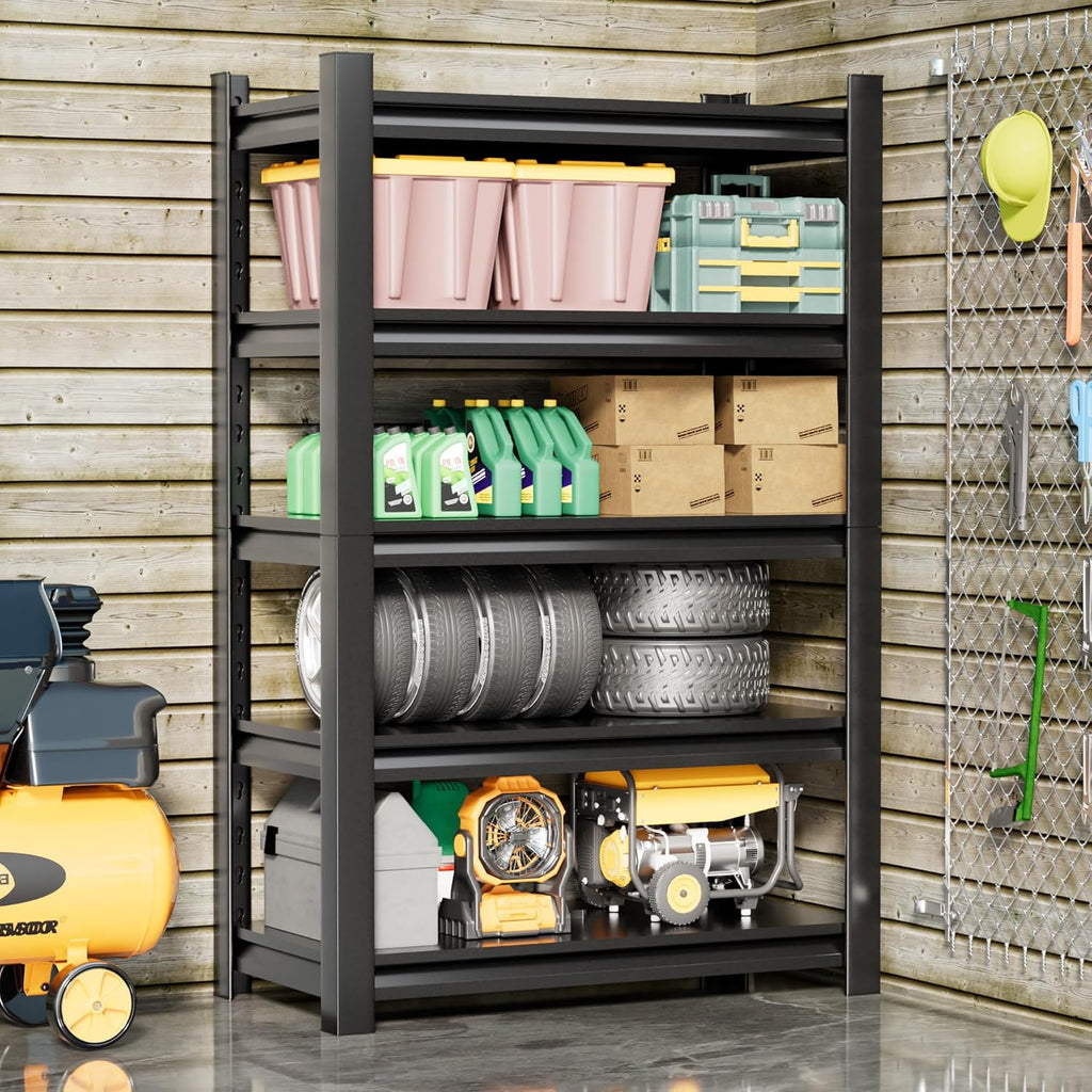 5-Tier Heavy Duty Metal Garage Shelving Unit, 24" D x 48" W x 87" H, Industrial Style, Adjustable Shelves, 3000 lbs Capacity