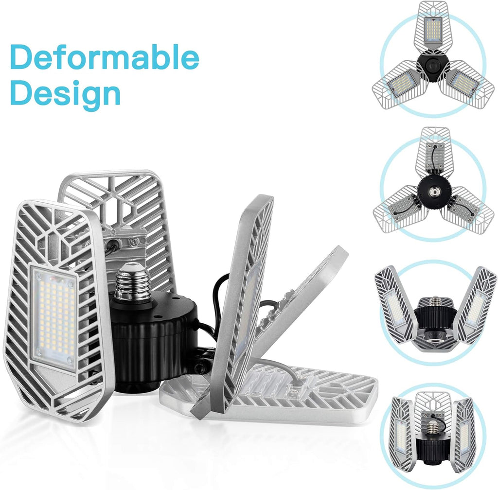 LED Garage Lights, Deformable LED Garage Ceiling Lights 9000 Lumens, 82W CRI 80 Led Shop Lights for Garage, Adjustable Garage Lights, Led Garage Lighting (No Motion Activated) (1-Pack)