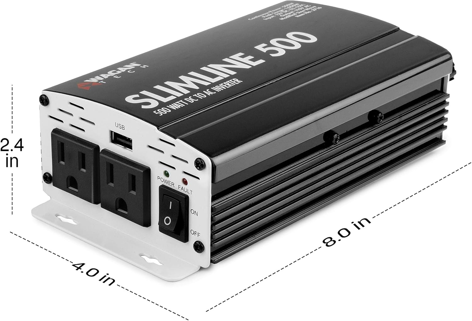 Wagan 3716 500W Slim Line AC to DC Inverter 500W TrueRated 1000W Surge Power Inverter
