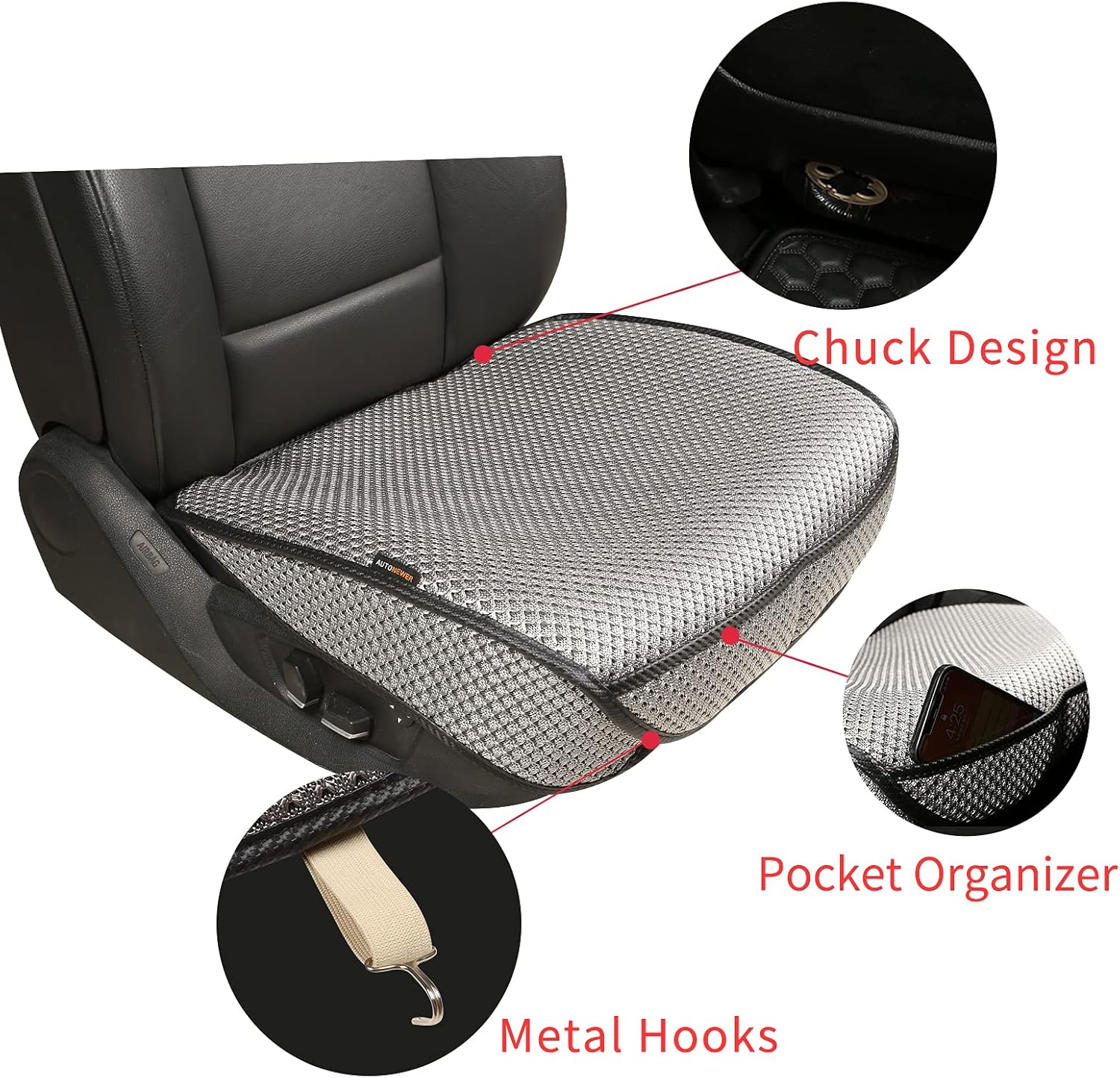 Auto Newer Breathable Universal Four Seasons Car Seat Covers， Luxury Car Seat Cushion，Protectors for Front Seat Bottoms,Compatible with 95% Vehicles， Fit for Cars Truck SUV or Vans(2PCS,Grey)