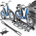 200 LBS Capacity 2 EBike Rack with Cross Bar, 5" Fat Tire Carrier with Ramp, Lockable & Foldable Electric Bicycle Racks, Bike Racks Platform Fits 2" Standard Hitch for SUVs Cars Trucks Vans