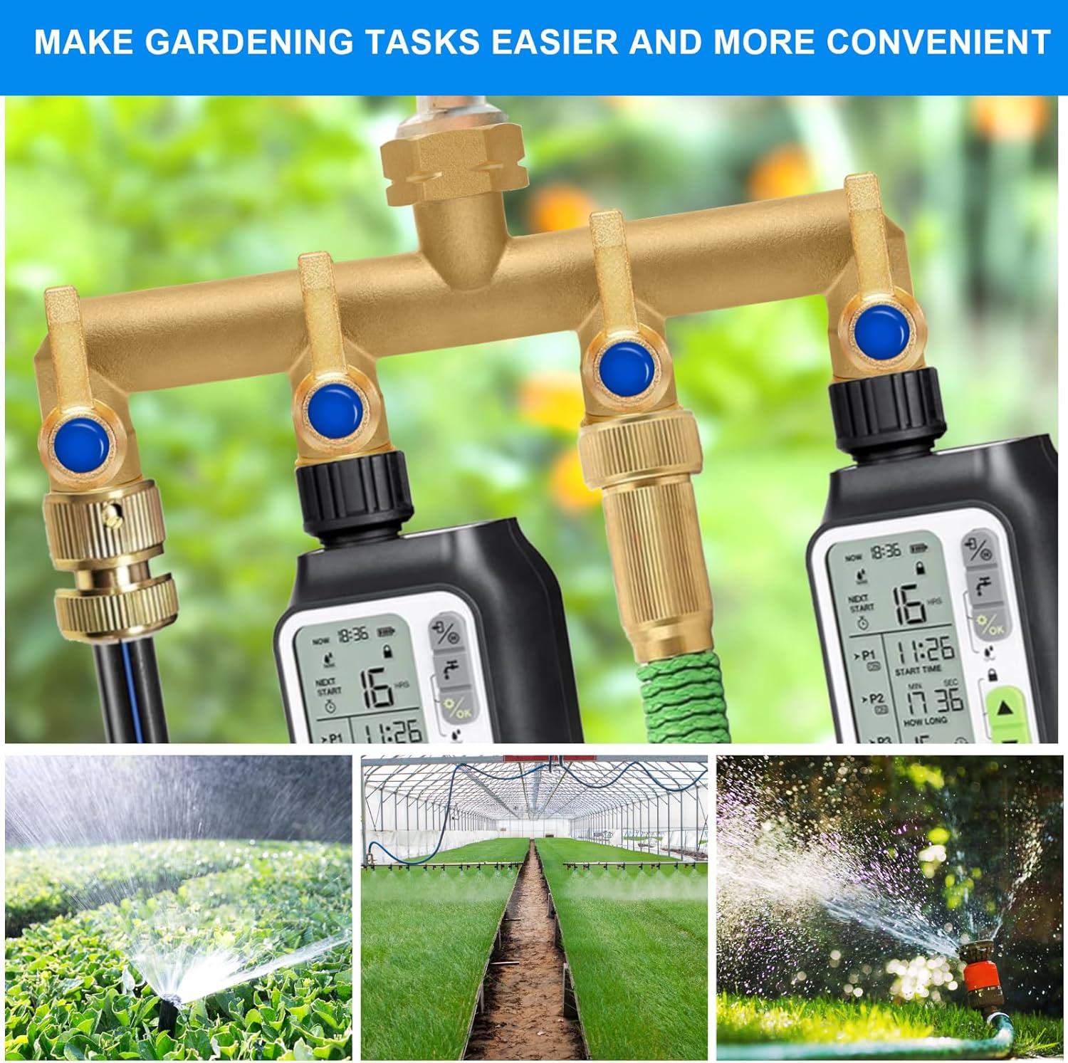 Brass Garden Hose Splitter, 4 Way Hose Splitter, Outdoor Hose Splitter, Outlet For Regulating And Shutting Off Water Flow