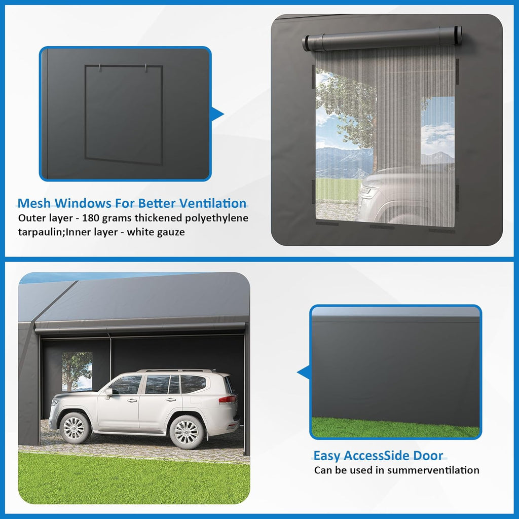 Polar Aurora 13x25 FT Carport, Carport Canopy, Heavy Duty Car Port with 2 Side-Opening Door & Roll-Up Windows, Portable Garage for Car, Truck, Boat, Motorcycle
