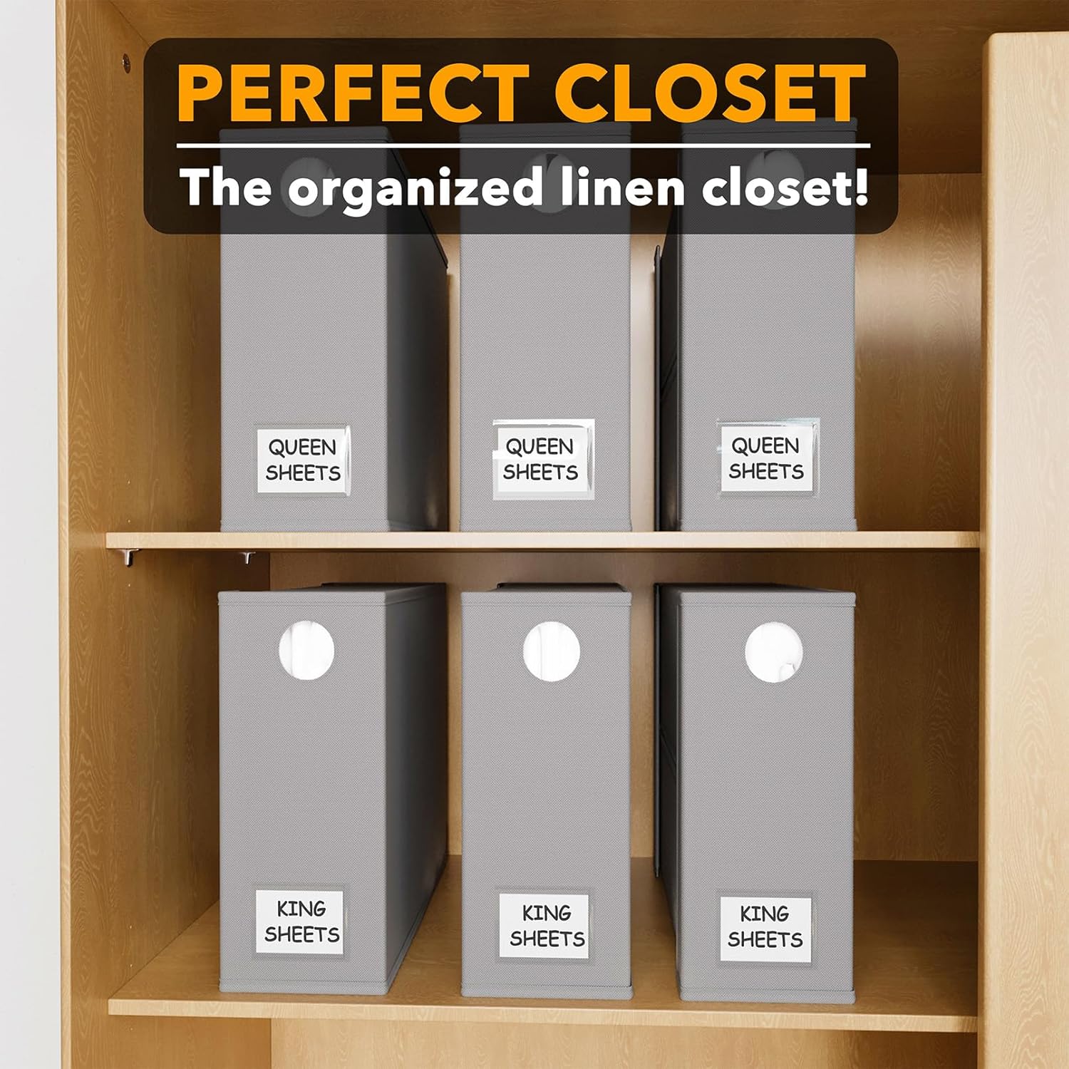 SpaceAid 6 Pack Bed Sheet Organizers and Storage, Foldable Sheet Organizer with Window for Linen Closet, Set Folder Keeper for Queen & King Size Bedding Storage (Gray)