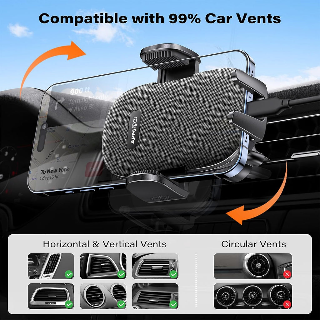 APPS2Car Suction Cup Phone Mount, Windshield/Dashboard/Air Vent Car Phone Holder Mount with Sticky Gel Pad, Compatible with iPhone, Samsung, All Cellphone, Thick Case Friendly