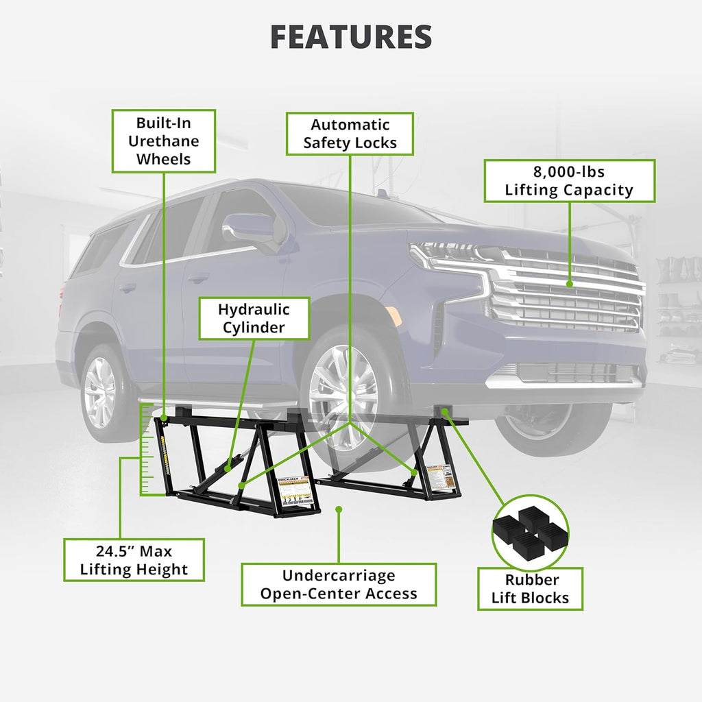 QuickJack 8000TL Portable Car Lift with 8,000lb Capacity, with 110V Power Unit, Safe & Portable Design Garage Lift for Home, Garage, Shop, or Mechanic Auto Repair