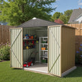 Greesum 8×6FT Outdoor Storage Shed, Metal Patio Storaged Sheds with Lockable Doors, Sheds & Outdoor Storage for Bike, Backyard, Pool and Garden, Brown