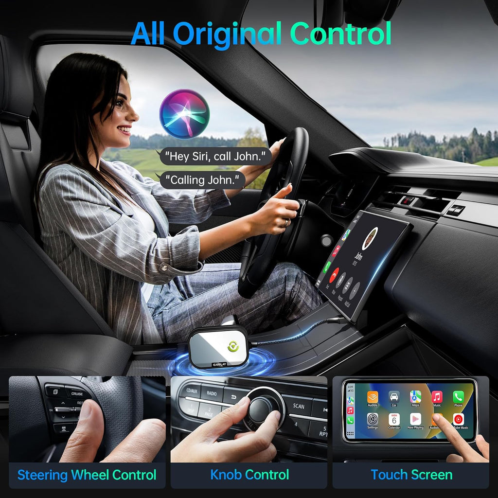 Wireless CarPlay Adapter for Apple iPhone, Converts Factory Wired CarPlay to Wireless CarPlay 2024 Upgrade Plug & Play Auto Connect Fast Easy Use for Cars from 2017 & iPhone iOS Dark Black