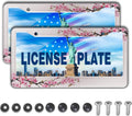 License Plate Frames for Men Powder License Plate Frame for Women Beautiful Cherry Blossom Aluminum Metal Car Accessory 2 Pack with Screw Covers Set
