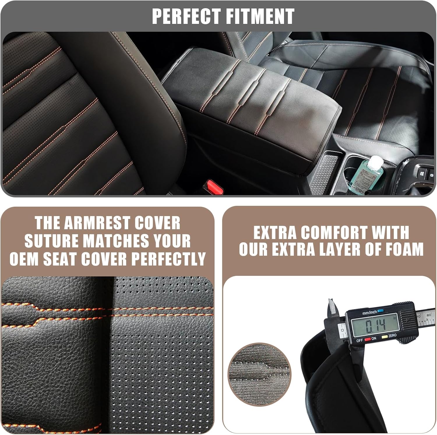 Muslogy Center Console Cover Compatible with 2023+ 2025 2026 Honda CR-V Accessories CRV Hybrid LX EX EX-L Sport Touring Armrest Cover Lid Cushion Protector Vegan Leather Extra Soft(Black/Orange Trim)
