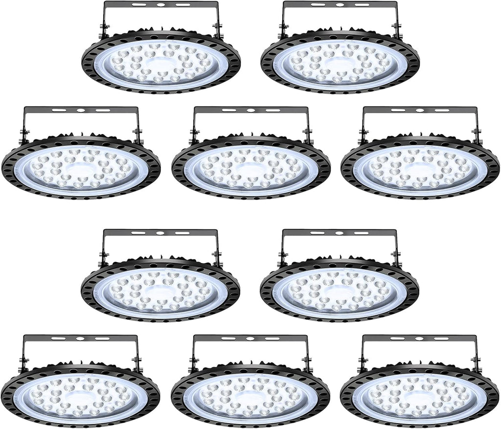 Viugreum 10 Pack 100W UFO LED High Bay Light, 10000LM 6500K Daylight White Led Bay Light Fixtures, IP65 Waterproof Commercial Warehouse/Workshop/Wet Location Area Light