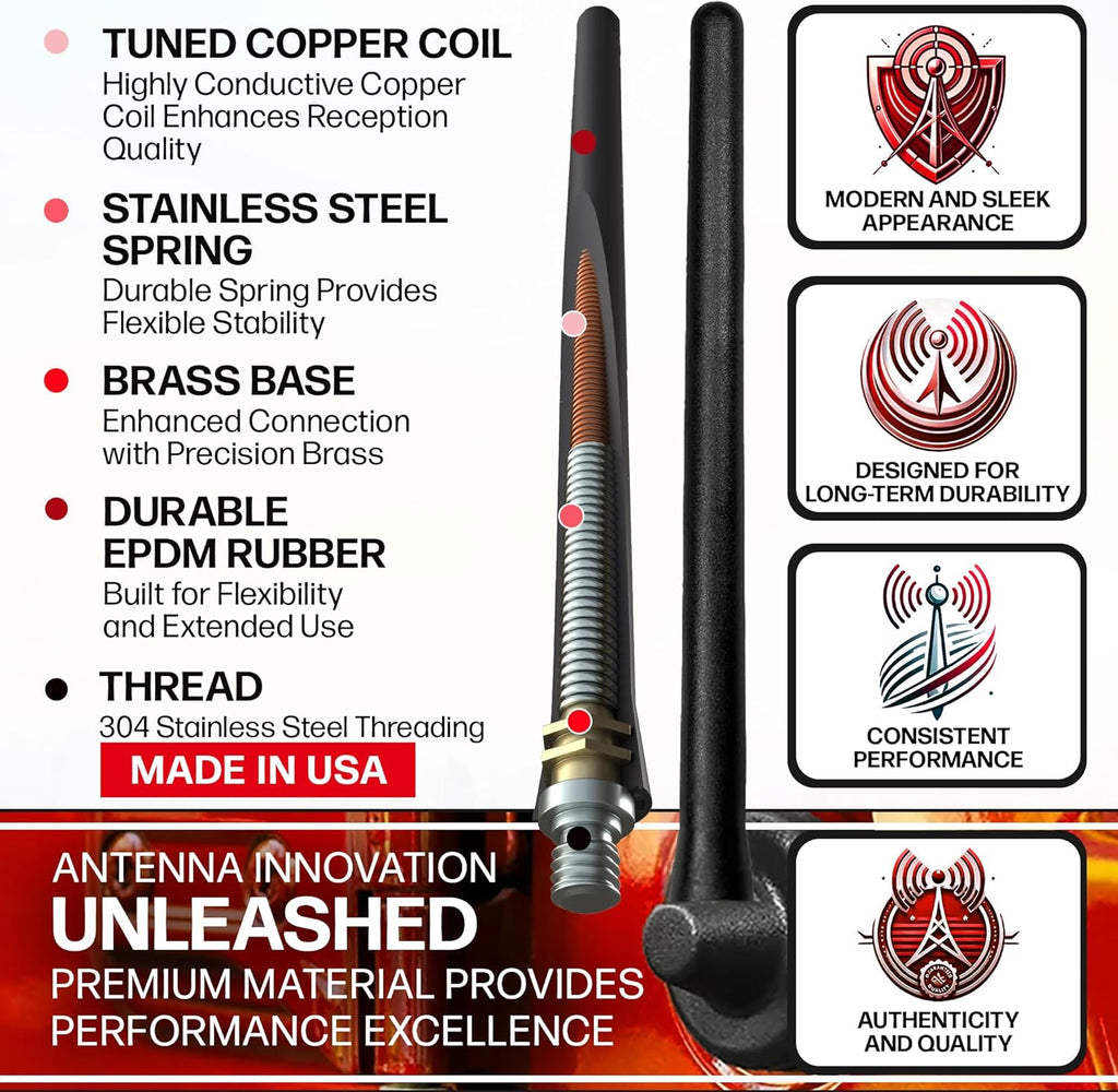 AntennaMastsRus Short Rubber Antenna for Jeep Wrangler JK/JL Gladiator (2007-2024), USA Stainless Steel Threading, The Original 6 3/4" Truck Accessory, Car Wash Proof, Internal Copper Coil