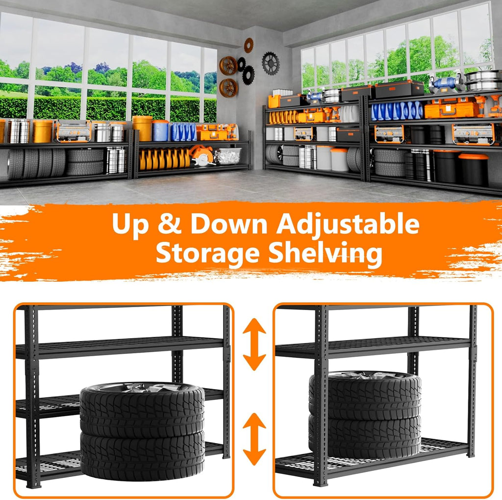Storage Shelves Heavy Duty, 60" L x 24" W x 78" H Garage Storage Shelves Unit Loads 3700LBS, 5-Tier Adjustable Metal Industrial Utility Shelf Rack for Kitchen, Laundry Room, Warehouse, Basement
