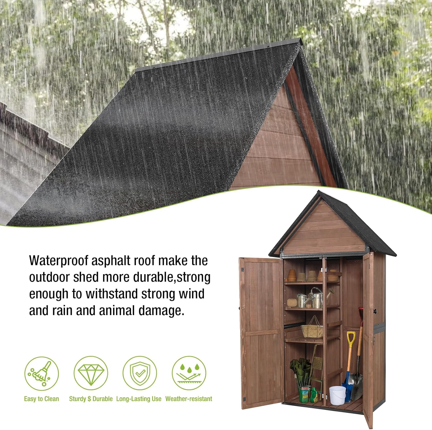Outdoor Storage Shed Cabinet Strong Iron Frame Surrounding Garden Tool Storage with Adjustable Shelfs,Large Space