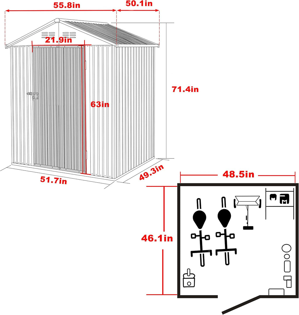 VEIKOU 4' x 4' Outdoor Storage Shed with Thickened Galvanized Steel, Storage Shed with Lockable Door, Air Vents, Metal Shed for Patio Lawn Yard, Grey