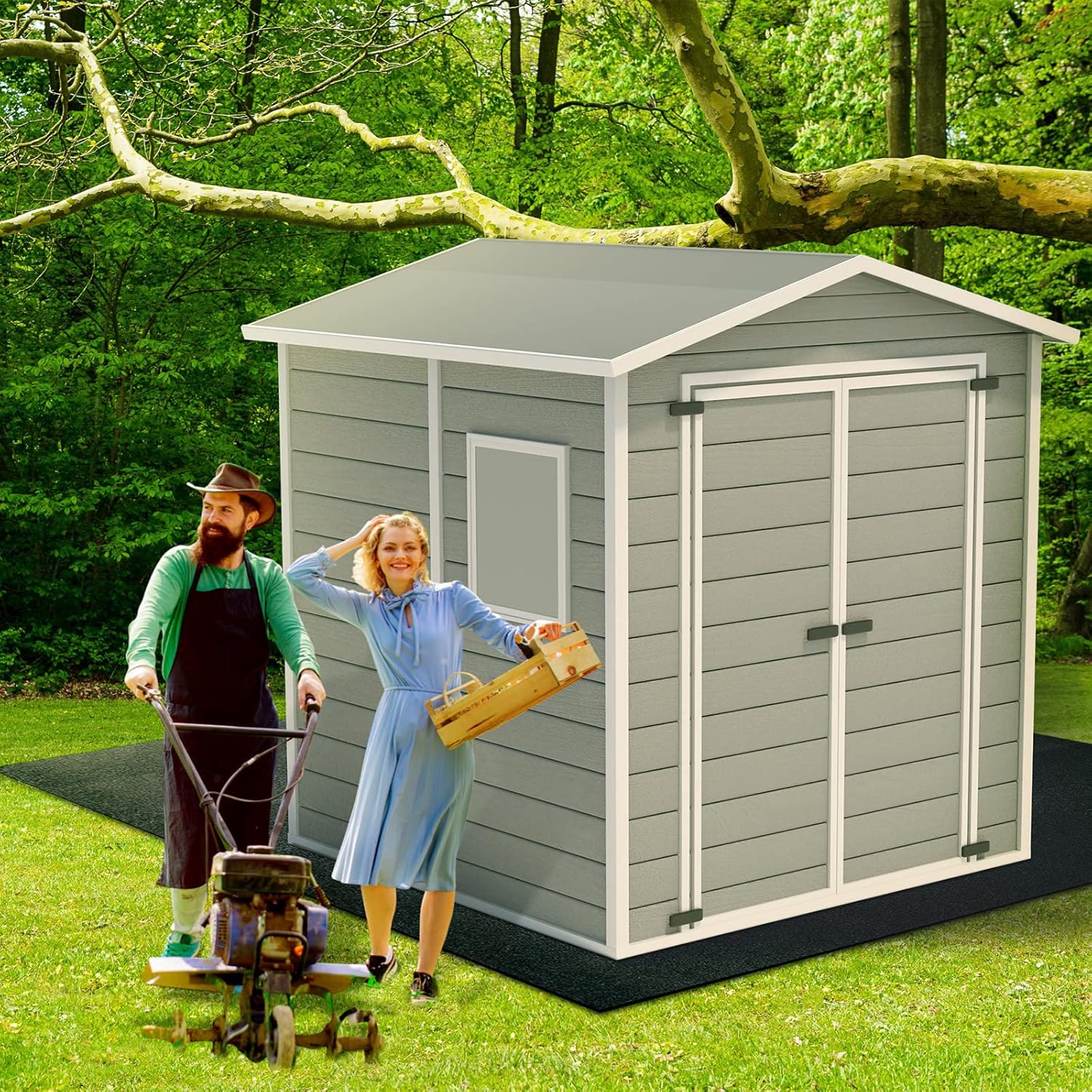 Haull Outdoor Storage Shed Floor Moat Waterproof Outdoor Carport Mat Thickened Soft Patio Furniture Pad Washable with Non Slip Backing, Storage Shed Not Included(4 x 3 ft)