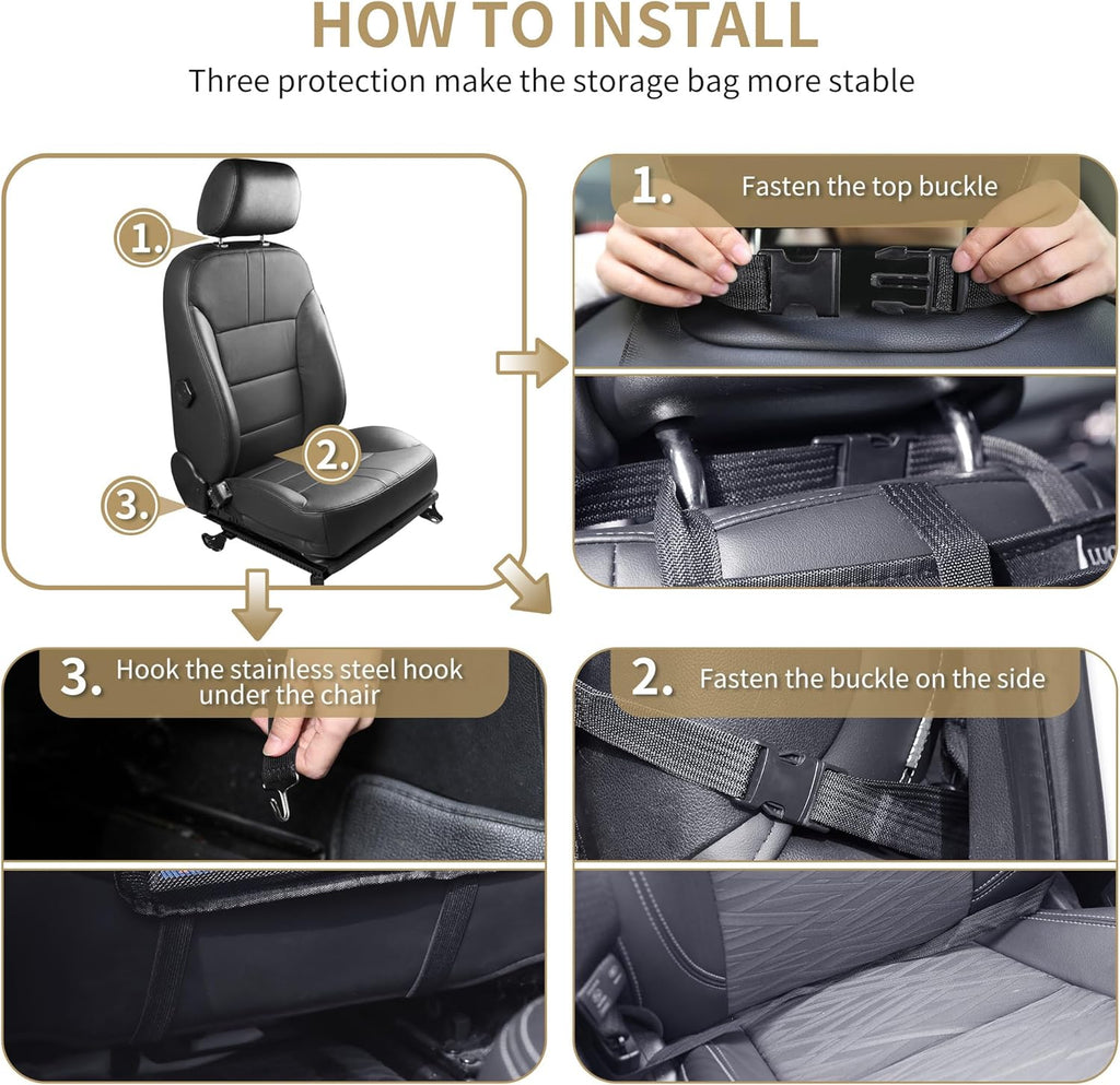 LUCMO Car Backseat Organizer with Touch Screen Tablet Holder-2 Pcs,9 Storage Pockets Car Storage Organizer Protectors Kick Mats Travel Accessories for Kids-Grey
