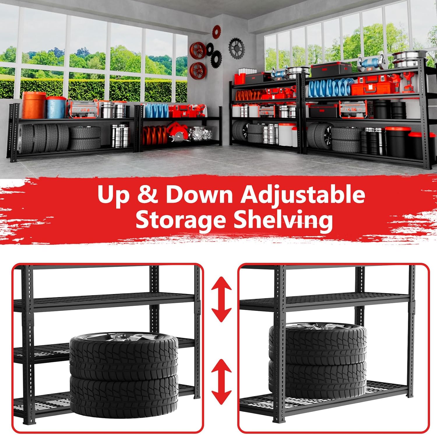 Storage Shelves, Garage Shelving Heavy Duty 2640LBS Capacity, 48"L x 18"W x 60"H Adjustable Metal Shelving Organizer Wire Rack, 4 Tier Utility Shelf Unit for Pantry Closet Warehouse Organization