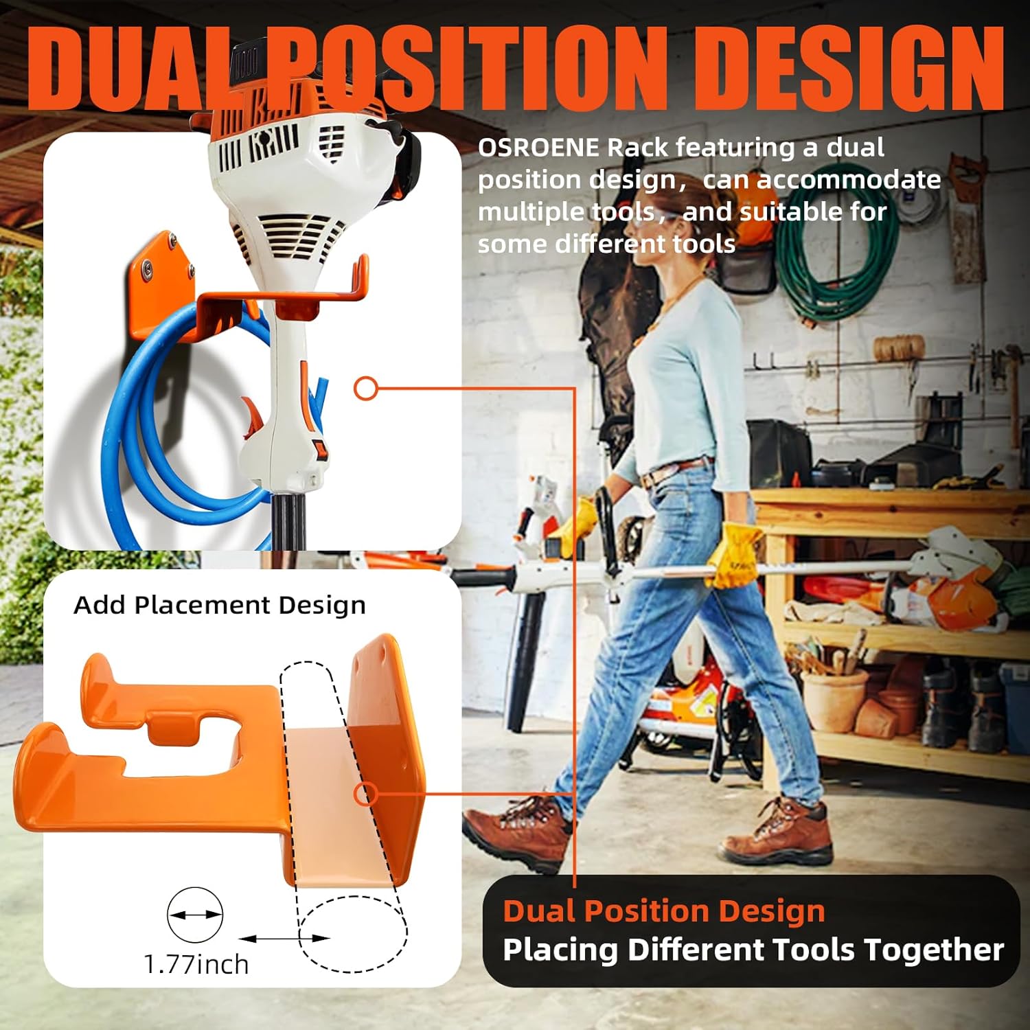 Weedeater Hanger, 4 Pack Weed Eater Hanger for Wall, Heavy Duty Weed Wacker Hooks for Garage, Garage Organization Storage Shed Organizer Mounted Trimmer Rack