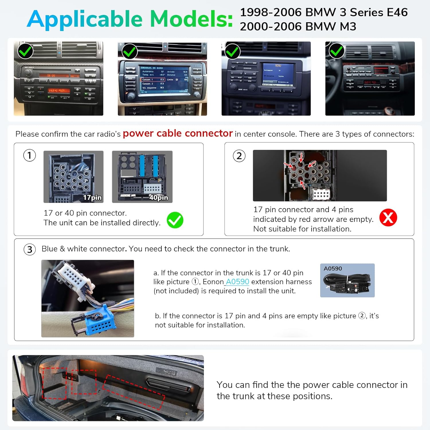 Eonon Car Stereo for BMW E46 M3/328i /330Ci/325i/325xi/328i/328xi/330i/330xi Wireless CarPlay Android Auto Head Unit, 9 Inch Touchscreen Radio, Bluetooth, AM/FM, SWC, GPS Navigation,E46A13