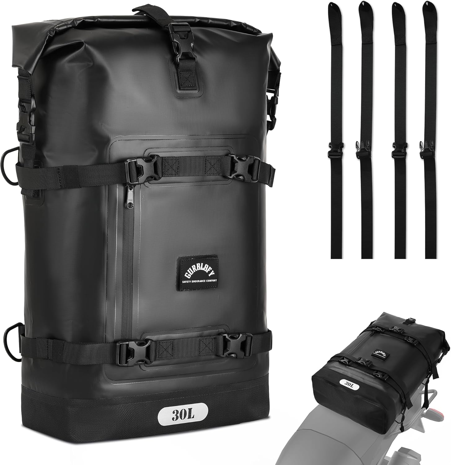 Motorcycle Tail Bag, 30L Waterproof Saddle Bag, 2 Size and 3 Color Options Motorcycle Travel Bag, PVC Luggage Bag, Rear Seat Bag, Classic Black GT-30BL