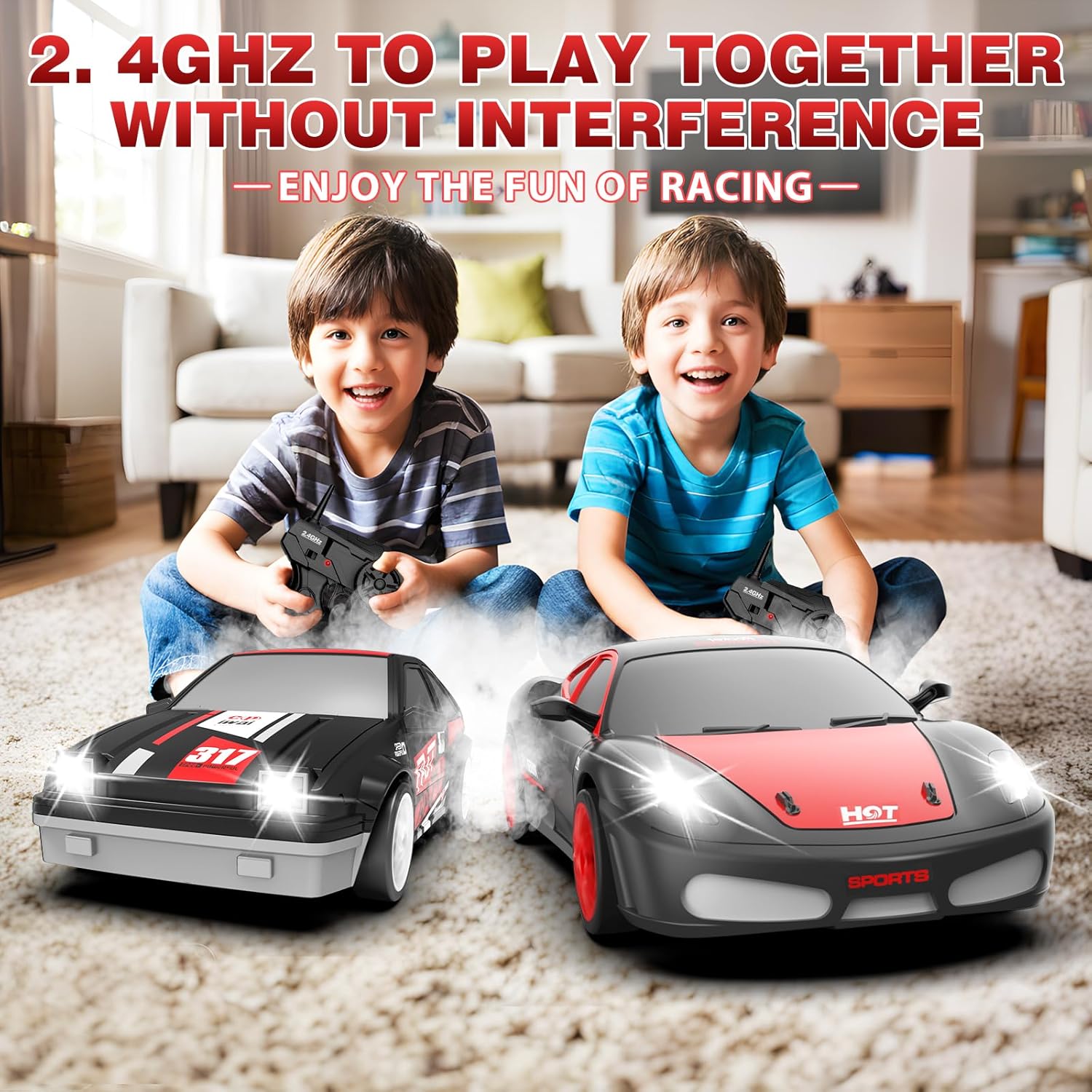 RC Drift Cars, 2.4Ghz 1:24 Remote Control Car 4WD High Speed Drifting RC Car with LED Light and Drift Tires Racing Toy Cars for Kids Boys Girls Adults(Black)
