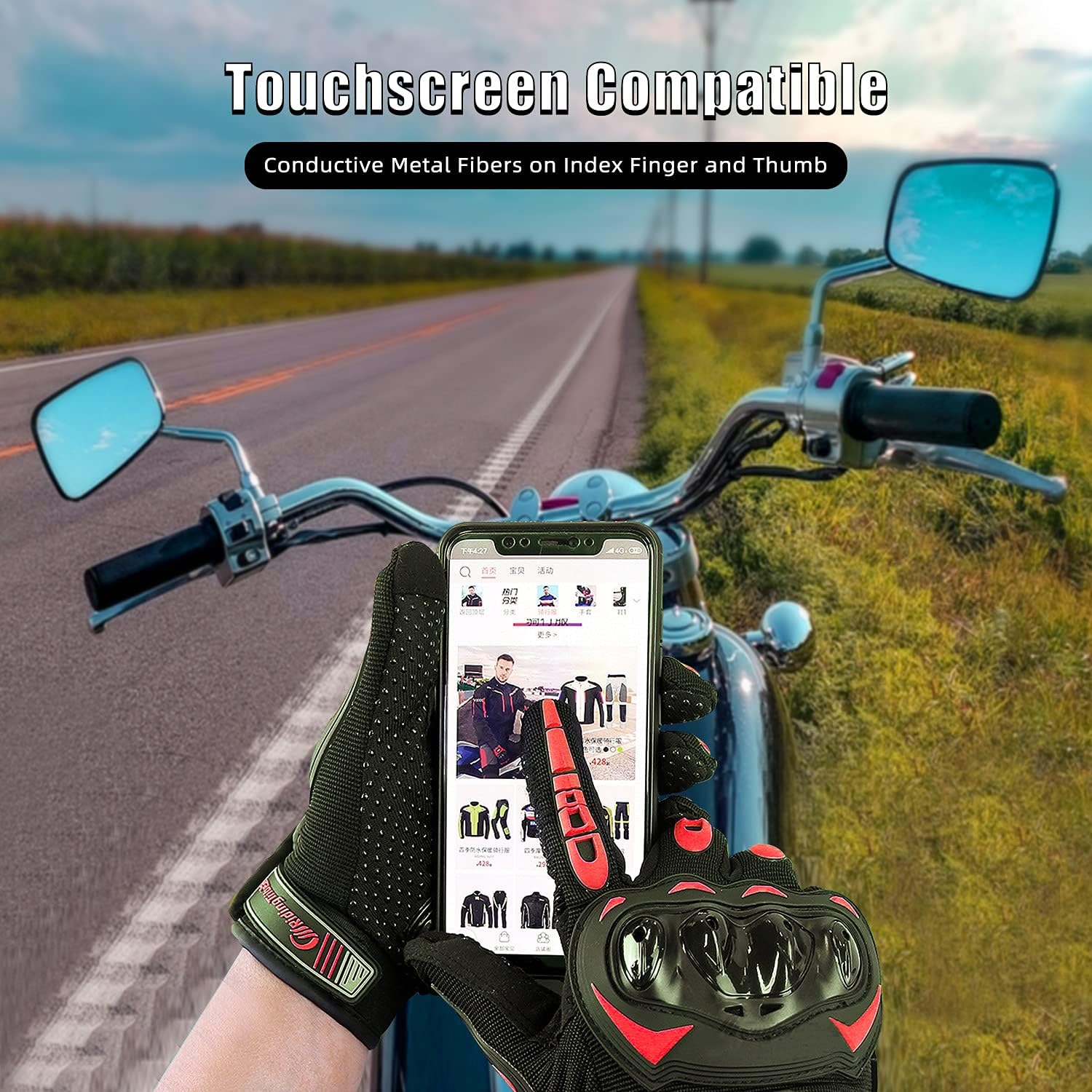 Motorcycle Gloves for Men and Women Full Finger Touchscreen Mountain Dirt Bike Gloves for Powersports BMX ATV MTB Driving Motocross Cycling Gloves(L, Red)