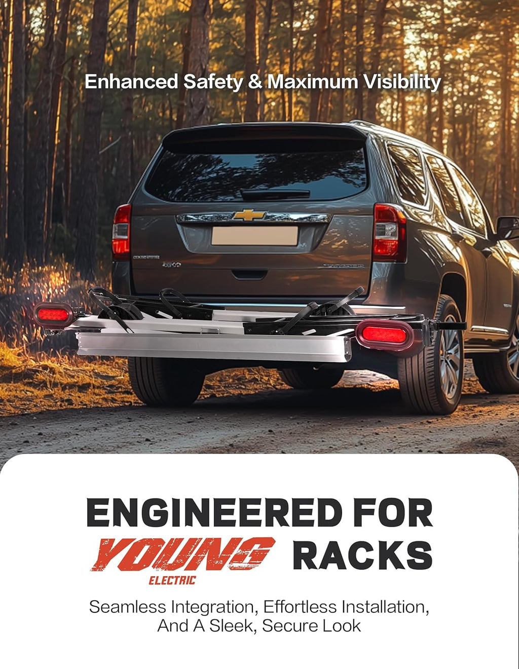 Young Bike Rack Brake Light & Plate Kit, 6 Inch 10LEDs Oval Red LED Tail Light 2PCS, FMVSS108 Certified, Waterproof Stop Turn Signal Tail Lights. Fits Young Hitch Racks, Add-on Attachment